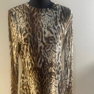 Long Sleeve Mesh Animal Print Blouse